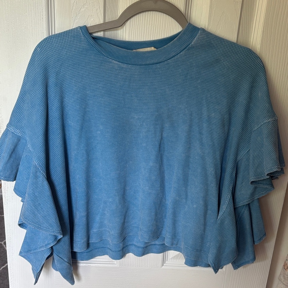 Blue Ruffle Sleeve Top- Altar’d State